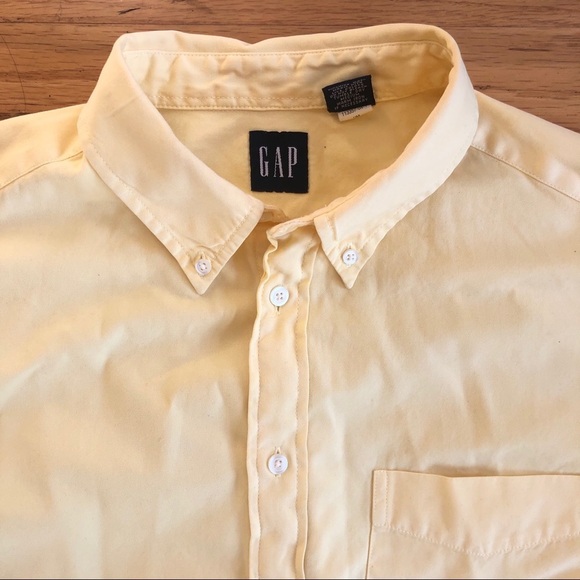 GAP Lemon Yellow Cotton Button Down Shirt L - Picture 3 of 5
